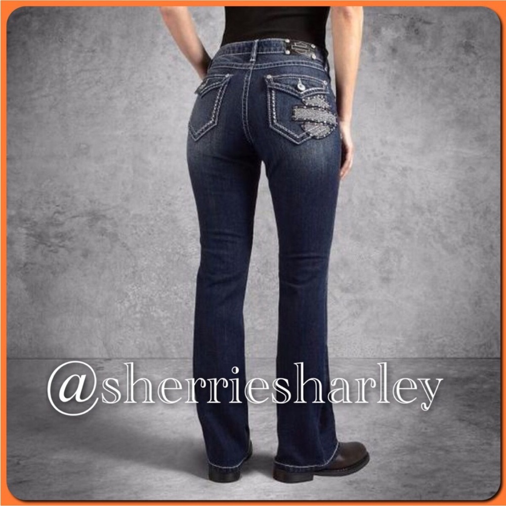 Harley-Davidson Curvy Convertible Leg Mid-rise Dark Denim Jeans Plus Size 22 EUC